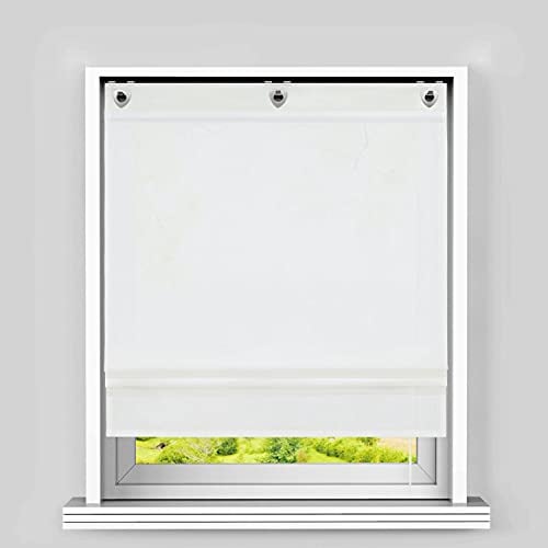 Heichkell Raffrollo mit Ösen Blickdicht Haken Raffgardine Wohnzimmer Einfarbige Fensterstores Leinen Faltenrollo Verdunklung Weiß BxH 80x140 cm
