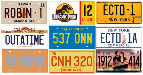 OPO 10 - Set of 9 car license plate replicas from the famous JURASSIC GHOSTBUSTERS STARSKY MAGNUM TITANIC and BACK TO THE FUTURE movies (PF06)