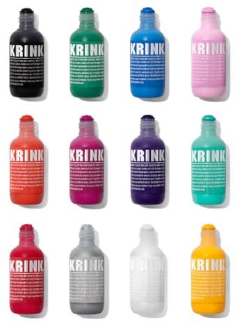 Krink K-60 12 Color Paint Marker Set - Vibrant and Opaque Fine Art Graffiti Markers for Canvas Metal Glass Paper and More - Alcohol-Based Permanent Graffiti Mop Paint Marker for Lasting Tags