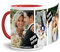 Foto-Tasse zum selbst gestalten mit Foto-Collage für 3 Wunschfotos - Geschenk für Familie, Freunde, Geburtstag, Weihnachten - Keramik Innen & Henkel Rot, 300 ml I Personalisiert