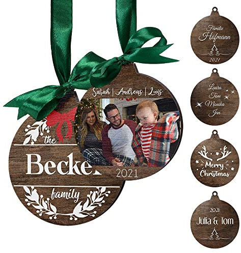 Personalisierte Holzanhänger Weihnachten - Christbaumkugel Weihnachtskugeln mit Foto Namen Text personalisiert - Weihnachtsdeko Holz für den Tannenbaum