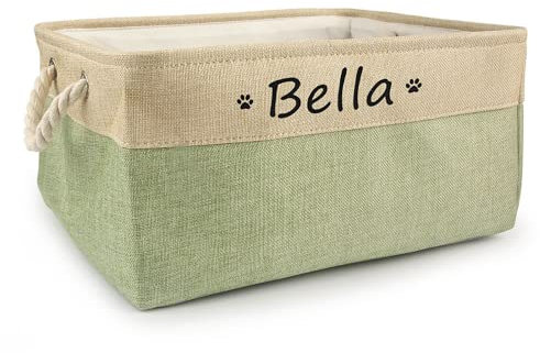 Dog Toy Box Personalised,Dog Toy Basket Personalised,Dog Toy Box Personalised,Dog Toy Storage,Bag for Organizing Dogs Cat Clothes,Shoes,Pet Accessories (M 36X27X17cm,green)