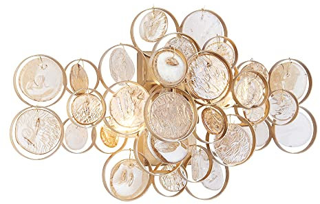 Antique Gold Wall Light & Ornate Amber Glass Detailing - Twin Bulb LED Sonce | Steel & Glass Construction - Bulb Not Included - Requires 2 X 6W LED E14-470 Lumens - Dimmable Lighting