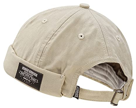 Clakllie Hafenarbeiter Mütze Rollrandmütze Docker Mütze Baumwolle Mütze Ohne Schirm Beanie Skull Cap Rolled Cuff Brimless Hat Sommer Docker-Cap Verstellbar,GD30-Beige