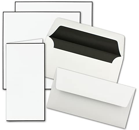 25x Trauerkarten Sets - DIN Lang Doppelkarten mit handgemachtem schwarzen Rand + Umschläge mit schwarzem Futter - Faltkarten für Kondolenz