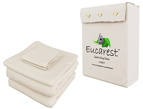 Split-King Bettlaken aus Eukalyptus-Lyocell, hypoallergen, 100% Bio-Tencel, thermoregulierend und feuchtigkeitsableitend für heiße Schläfer, hervorragende Fadenqualität, extra Tiefe Taschen,