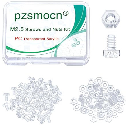 Pzsmocn 100 Piezas/50 Juegos M2,5 * 4 mm PC Plástico Transparente Tornillos Cabeza Redonda Cruzada y Tuercas Hexagonales, Tamaño Estándar, para Bricolaje, Modelos y Fijar Productos Electrónicos.