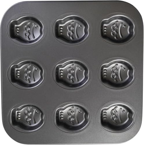 Elesinsoz 9 Cup Nonstick Fish Shape Muffin Cupcake Pan Mini Taiyaki Cake Fondant Topper Decoration Cornbread Cat Dog Puppy Treat Ice Cube Chocolate Madeleine Cookie Biscuit Baking Tin Tray Mold Maker