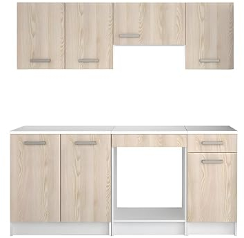 Venta-Unica - Cocina Completa TRATTORIA - 180 cm - 6 Compartimentos - Roble y Blanco
