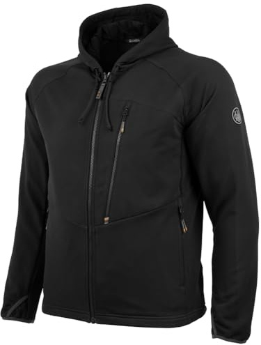 Beretta Men's Windstryke Hunting Active Casual Regular Fit Breathable DWR Full Zip Fleece Lined Hoodie w/Chest & Hip Pockets, Black, Large