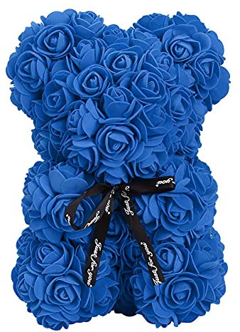 KENANLAN Rosenbär sie, 9 inch Rosa Rosen Bär Ewigen Rosen, Künstliche Blumen,Handgemachter Rose Teddybär, Jahrestag,Valentinstagsgeschenk (in Beutel)(Dunkelblau)
