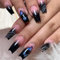 JUSTOTRY 24 Pcs False Nails Long with Butterfly,Black French Press on Nails Patterns, Ballerina Stick on Nails for Women, Acrylic Coffin Diamante Fake Nail Medium for Nail Art