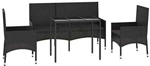 vidaXL Garten Lounge Set 4-TLG., Gartenmöbel Set mit Kissen, Sitzgruppe für Garten Terrasse, Loungemöbel Bank Stuhl Tisch, Schwarz Poly Rattan