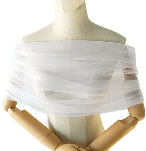 Dinntty Damen-Hochzeitstola mit Spitze, transparenter Tüll, plissiert, schulterfrei, Stola für Abend, Abschlussball, Partykleid