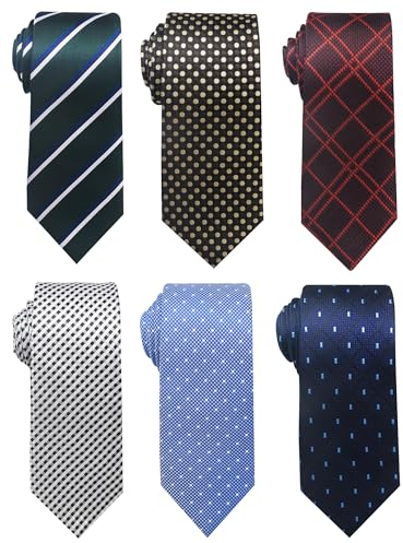 Passabin Krawatte für Herren Krawatte Gewebte Jacquard Krawatten Set 6 Stück, Weißer Punkt, himmelblau, grün gestreift, brauner Punkt, rotes Karomuster, 2.95 inches*57.5 inches
