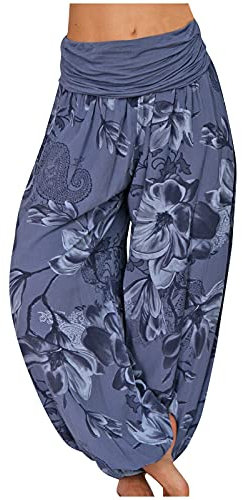 Activewear FüR Damen Jogginganzug Damen Bauch Weg Hose Drucken Leicht Pumphose Weites Bein Palazzo Hippie Hose Elastische Hoher Taille Casual Aladinhose High Waist Unterhosen FüR Damen (Blue, 3xl)