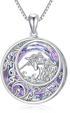 enjoylifecreative Einhorn Halskette für Damen Mädchen 925er Sterling Silber Einhorn Kristall Anhänger Kette Schmuck Geschenke für Erwachsene Frauen Einhorn Liebhaber