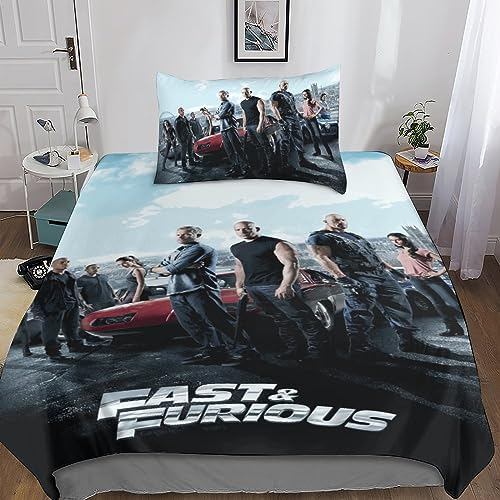 Entemah Fast & Furious Kinder Kids Betten Set 3D Print Bettwäsche Set Weiche Atmungsaktive Microfaser Movie Bettbezug 2-teilig Mit Reißverschluss Und Kissenbezug Single(135x200cm)