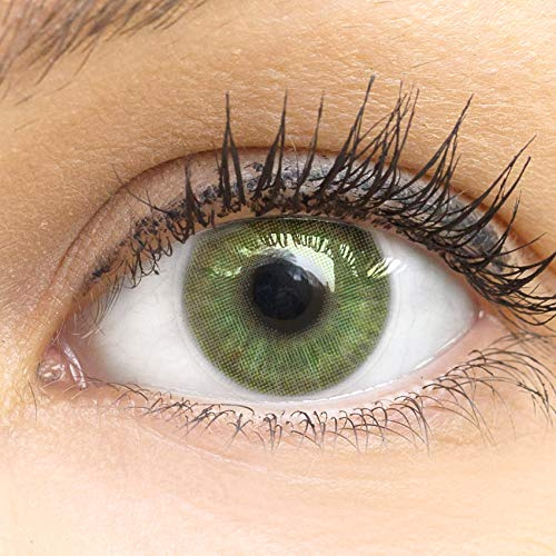 Glamlens lentilles de couleur vert naturelles colorées très haute opacité Neapel Green + étuis à lentilles de contact I 1 paire (2 pièces) I 90 Jours I sans correction I 0,00 Dioptries