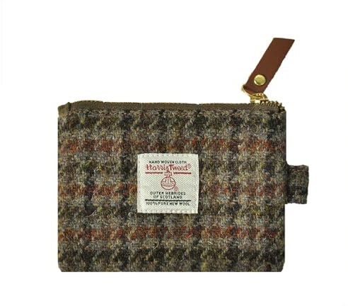 Harris Tweed Mini porte-monnaie fait à la main avec fermeture éclair YKK pour homme et femme, N° 636, Plaid artistique