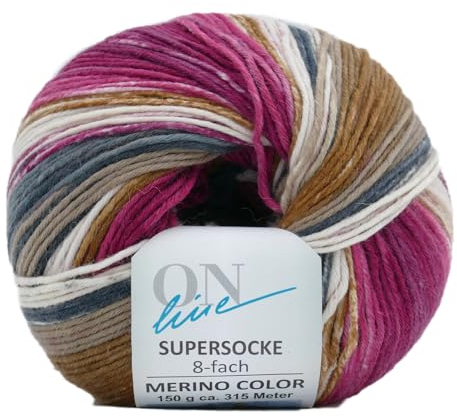 Online Garne Sockenwolle 8-fädig Supersocke # 353 Merino Color | Dicke Strumpfwolle mit Farbverlauf zum Stricken und Häkeln | Sockengarn 8-fach, trocknergeeignet (2947)