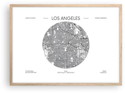 Wandposter Art Prints 70x50cm Poster Rahmen helle Eiche Karte Los Angeles Usa Küche Wanddeko Bild Wand Kunstdruck Deko Wandbilder Dekoration Wohnzimmer Schlafzimmer Modern Wall Art P2NAA70x50-5435
