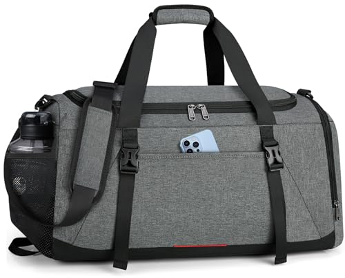 IGOLUMON Sporttasche Große Herren mit Schuhfach und Nassfach Reisetasche Wasserdicht Damen 40L Schwimmtasche Trainingstasche Fitnesstasche Handgepäck Tasche Weekender Gym Duffle Bag Grau