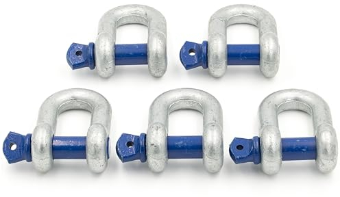 ALFA LOGISTIK Manille 3,25t Capacité de Charge 5 Pièces Droite avec Boulon à Œil - Manille Droite Forme DW - Manille en Acier à Haute Résistance Galvanisée à Chaud - Manille de Levage