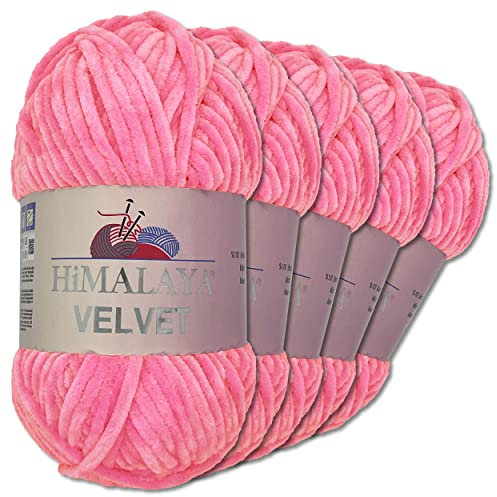 Frida's Wollhaus Himalaya 5 x 100 g Velvet Chenille-Wolle Handarbeit Amigurumi 42 Farben (90009 | Pink)
