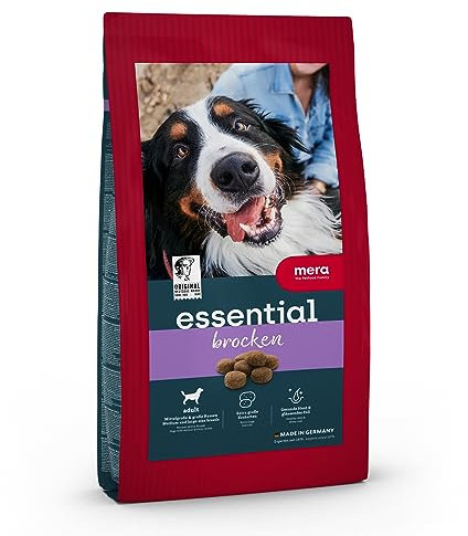 MERA Essential Brocken Trockenfutter für ausgewachsene normal aktive Hunde, mit Omega-3 und Omega-6 für Haut und Fell, 4x2kg
