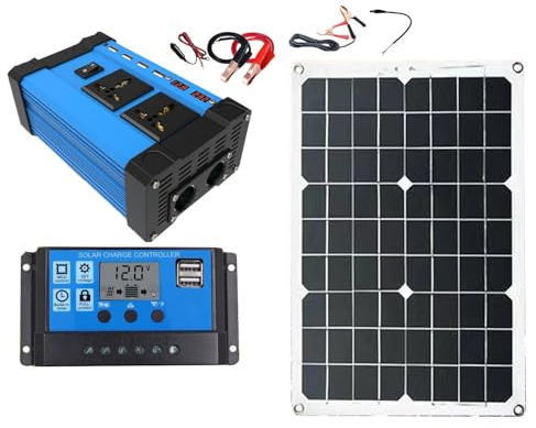 Risegun Kit Placa Solar con Placa E Inversor, Placa Solar 220V, Kit Solar AutóNomo Completo 220V, para Cargar El Coche, Fuente de AlimentacióN Externa