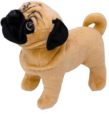 Tiny Heart Mops Stofftier Plüschtier 27cm/10” realistisches Hund Plüsch schönes Tier niedliche und weiche Geschenke für Kinder Jungen und Mädchen Spielzeug Weiß