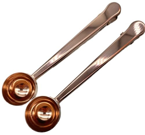 Lmlliang 2PCS Rose Gold Coffee Scoop Clip,Multifunctional Food Spoon2 In 1Stainless Steel Coffee Spoon With Sealing Clamp Scoop Bag Clip for Coffee Tea