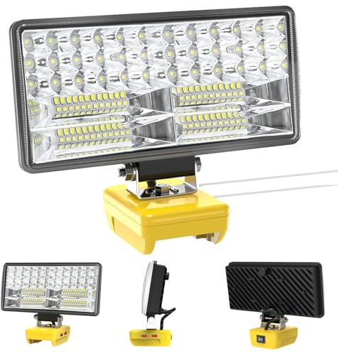 Luz Compatible con La Batería Dewalt 18V/20V,Lámpara de Trabajo Led Sin Cuerda 38W 6000Lm Recargable Linterna con Protección de Baja Tensión Y USB,Lámparas de Inundación Impulsadas por Baterías Led