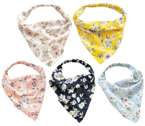 scicent Stirnband 5 Stück Mode Haarband Bandana Florales Haar Schal Boho-Kopfband Vintage-Stirnbänder Elastischen Haarzubehör für Mädchen und Frauen - 23818