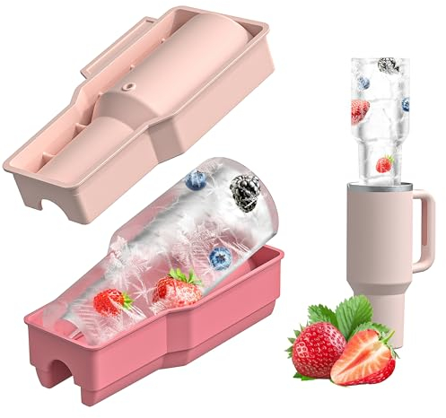 Toivize Cup Ice Mold for Stanley, Ice Cube Tray for Stanley Silicone Ice Mold with Lid Cup Ice Mould for Stanley Hollow Cylinder Molds for Cocktails, Whiskey, Coffee - Pink