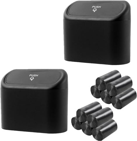 BDHI 2pcs-Car Bin Tidy Car Accessories with Lid and 150pcs trash bags Car Vehicle Trash Can Bin Mini Rubbish Bin for Car for Auto Office Bedroom Home(Y274-2)
