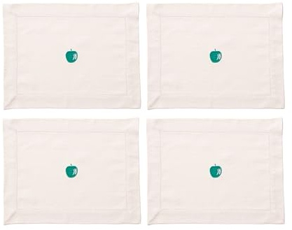 Set mit 4 Tischsets, 45 x 35 cm, 180 g/m², Baumwolle, cremefarben, mit grünem Apfel