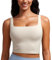 CRZ YOGA Women's Butterluxe Square Neck Sports Bra Padded Wireless Crop Top Gym Workout Tank Tops Camisole with Built in Bra Mojave Tan 14