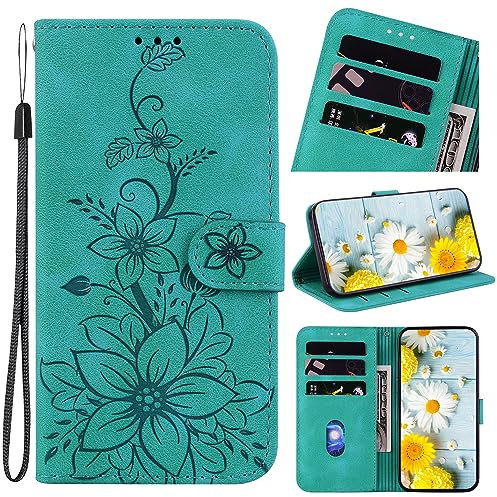 Rosbtib Custodia per Xiaomi Redmi Note 9S/ Note 9 Pro Cover in Pelle con Slot per Schede Custodia per Cellulare con Funzione di Supporto Flip Cover Redmi Note 9S/ Note 9 Pro - Gigli Verde
