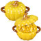 Uiifan 2 Pcs Ceramic Pumpkin Dish 17 oz Casserole Cookware Cute Pumpkin Safe Oven Pot with Lid Double Ear for Thanksgiving Autumn Fall Baking Halloween (Yellow)