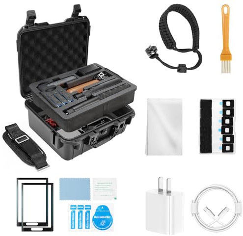 Amazear Dual Layer Hard Case Accessory Set for Insta360 X4, Practical Accessories Kit with 33W Charger, Screen Protectors, Wind Muffs, Lanyard, Cleaning Parts, Shoulder Strap, Waterproof Carrying Case