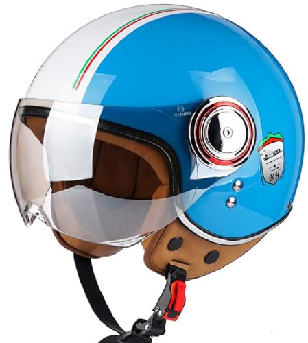 Vintage Motorrad Jethelme, Open Face Helm Vintage Roller Helm für Damen Herren, ECE 22.06 Zertifiziert Retro Elektrischer Halbhelm mit Sonnenblende Vespa, Jet-Helm für Cruiser