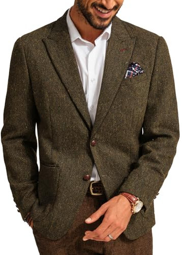 PJ PAUL JONES Sakko - Giacca da uomo sportiva, vestibilità normale, in lana Tweed British Blazer, stile vintage, per uomo, marrone, S