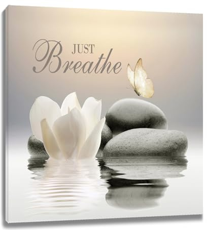EOBTAIN Leinwandbild, Motiv: Zen-Blume, Motiv: Schmetterling und Seerose, entspannend, spirituelles Yoga, gerahmt, Wandkunst, einfach atmen, Wanddekoration für Wohnzimmer, Schlafzimmer, 30,5 x 30,5 cm