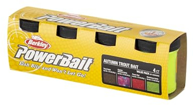 Berkley PowerBait Trout Dough Season Pack, 4 Farben und Geschmacksrichtungen für das ganzjährige Forellenfischen, mit Duftstoffen versetzter, formbarer Köder, alle Könnensstufen