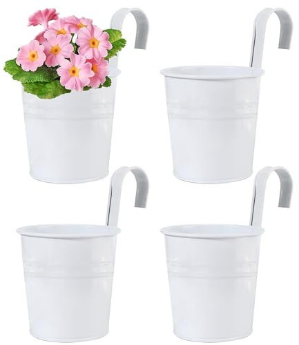 TYSM-CC 4 Stück Metall-Blumentopf, Blumenampel für Pflanzen, Blumentöpfe zum Aufhängen, hänge Blumentopf mit Ablaufloch, Balkontopf mit Abnehmbarer Haken