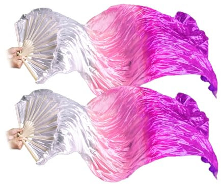 Anlising 1 Pair Silk Belly Dance Fan, Silk Long Fans, Belly Dancing Long Folding Fans, for Belly, National Dance