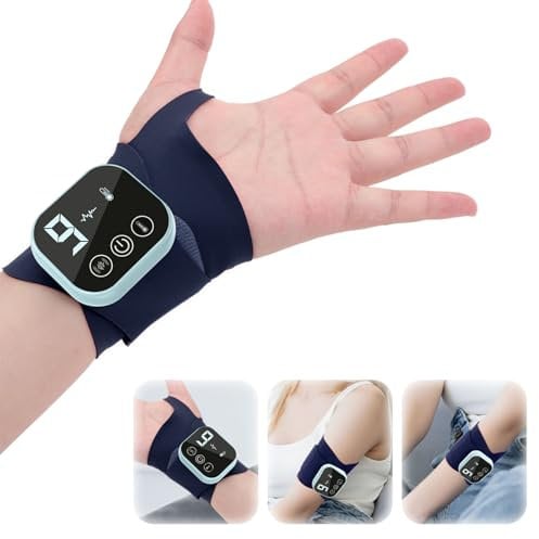 EMS & TENS Handgelenk Massagegerät, Tragbar Wiederaufladbar Kabelloses Hand Massagegerät mit 3 Wärmestufen, 5 Massagemodi und 9 Stärke, Lindert Ermüdung und Schmerzen, für Arme, Ellbogen, Handgelenke
