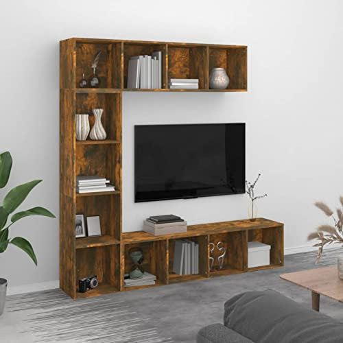 Gecheer 3-TLG. Bücherregal-/TV-Schrank-Set Räuchereiche 180x30x180 cm Mehrzweckregal Raumteiler Standregal Aktenregal Büroregal Raumtrenner Regal Wandregal Aufbewahrungregal Wohnzimmer